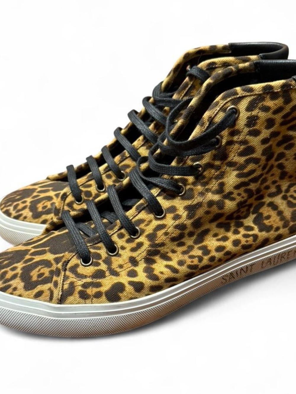Saint Laurent Paris Malibu Leopard Print High Top Sneakers